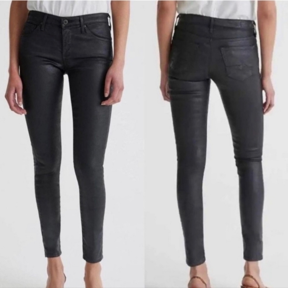 Ag Adriano Goldschmied The Legging Ankle Jean Faux Leather Super Skinny Black 27 - Picture 2 of 5